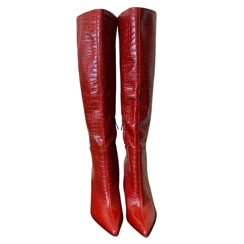SAM EDELMAN Raakel Knee High Boot Red Croc Embossed Leather Size 7.5 EUC - Picture 2 of 13